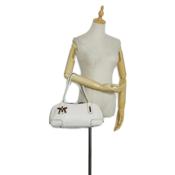グッチ プリンシー シェリーライン リボン ハンドバッグ 161720 ホワイト レザー レディース GUCCI 【中古】