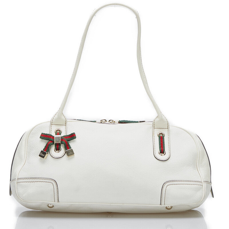グッチ プリンシー シェリーライン リボン ハンドバッグ 161720 ホワイト レザー レディース GUCCI 【中古】
