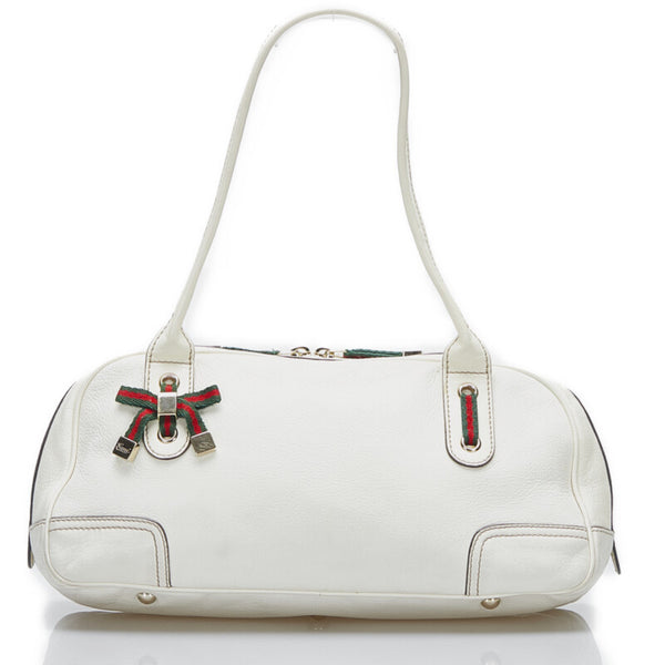 グッチ プリンシー シェリーライン リボン ハンドバッグ 161720 ホワイト レザー レディース GUCCI 【中古】