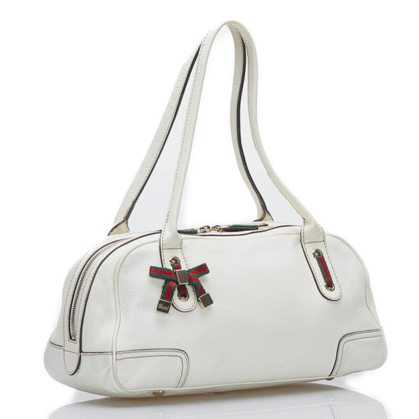 グッチ プリンシー シェリーライン リボン ハンドバッグ 161720 ホワイト レザー レディース GUCCI 【中古】