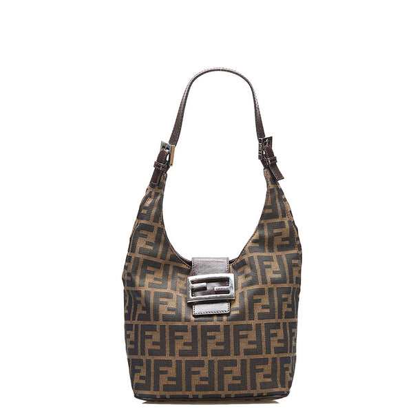 フェンディ ズッカ ワンショルダーバッグ ハンドバッグ ブラウン キャンバス レザー レディース FENDI 【中古】