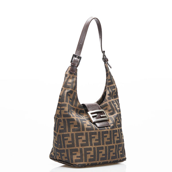 フェンディ ズッカ ワンショルダーバッグ ハンドバッグ ブラウン キャンバス レザー レディース FENDI 【中古】