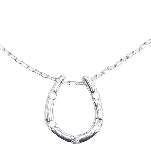 ノーブランド K18WG ホワイトゴールド ダイヤ0.08ct 馬蹄 ペンダント ネックレス レディース no brand 【中古】