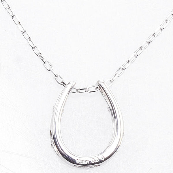 ノーブランド K18WG ホワイトゴールド ダイヤ0.08ct 馬蹄 ペンダント ネックレス レディース no brand 【中古】