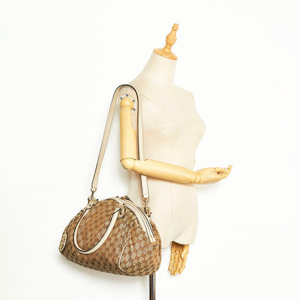 グッチ GGキャンバス スーキー ハンドバッグ ショルダーバッグ 2WAY 223974 ベージュ キャンバス レザー レディース GUCCI 【中古】