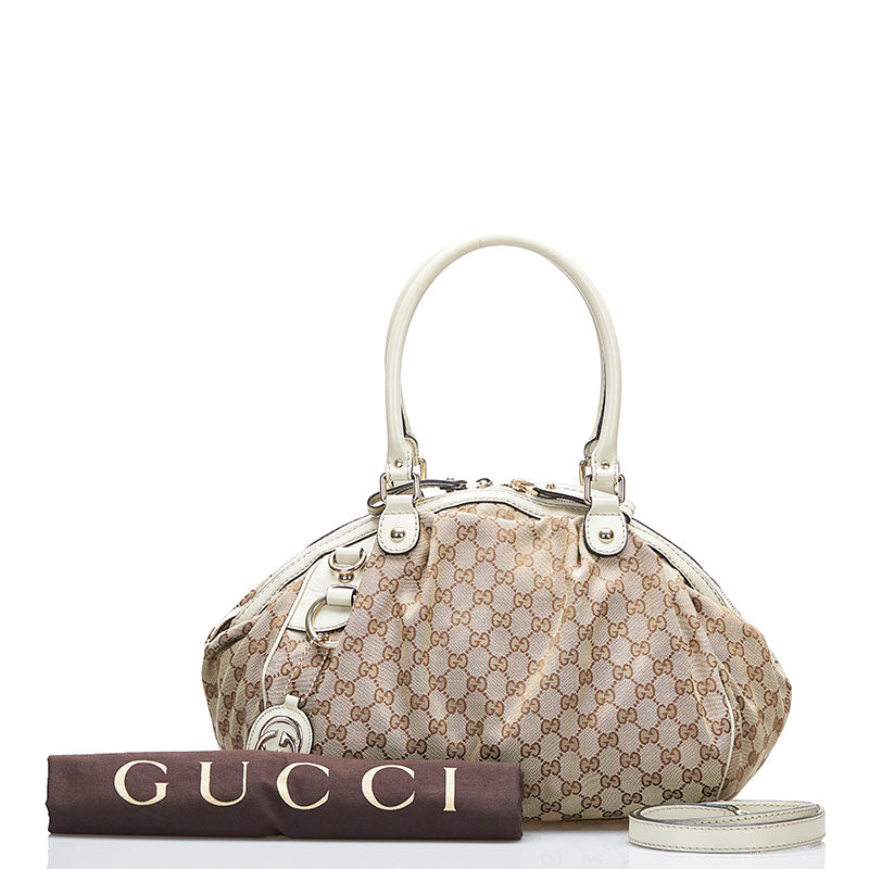 グッチ GGキャンバス スーキー ハンドバッグ ショルダーバッグ 2WAY 223974 ベージュ キャンバス レザー レディース GUCCI 【中古】