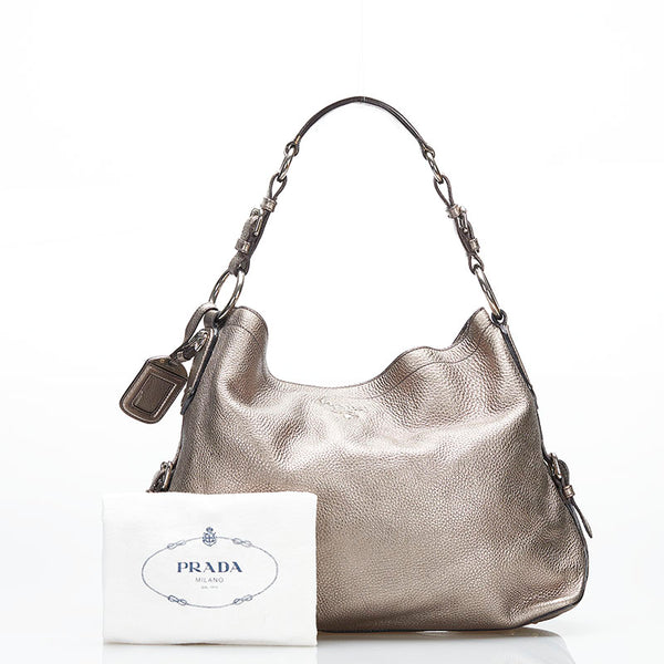 プラダ ショルダーバッグ シルバー グレー レザー レディース PRADA 【中古】