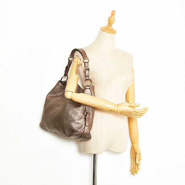 プラダ ショルダーバッグ シルバー グレー レザー レディース PRADA 【中古】