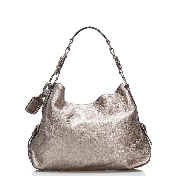 プラダ ショルダーバッグ シルバー グレー レザー レディース PRADA 【中古】