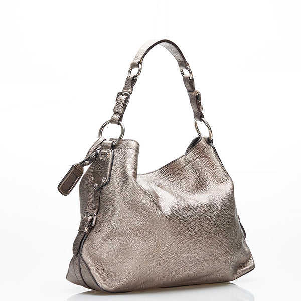 プラダ ショルダーバッグ シルバー グレー レザー レディース PRADA 【中古】