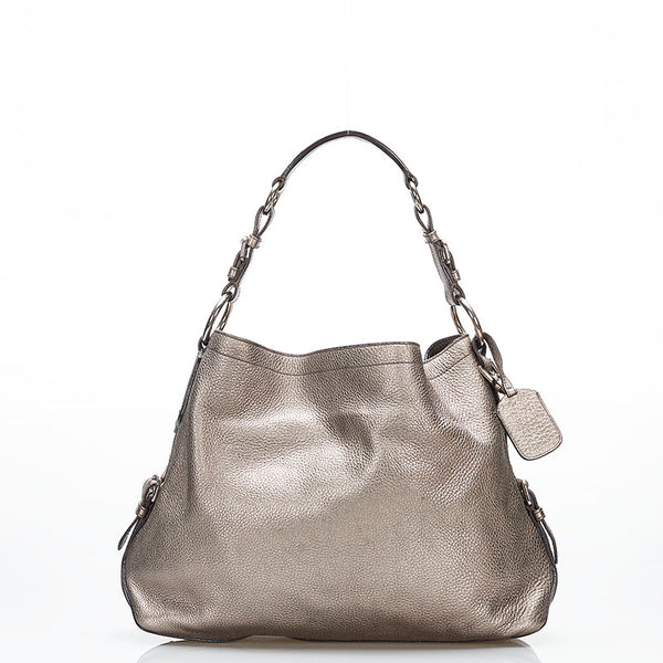 プラダ ショルダーバッグ シルバー グレー レザー レディース PRADA 【中古】