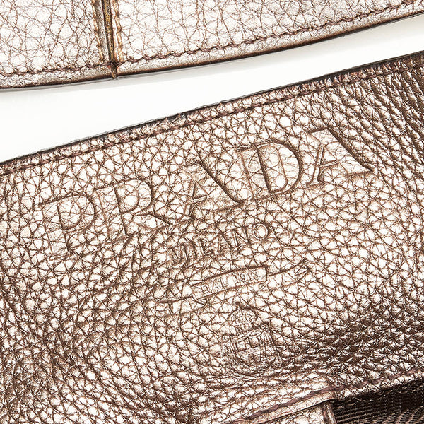 プラダ ショルダーバッグ シルバー グレー レザー レディース PRADA 【中古】