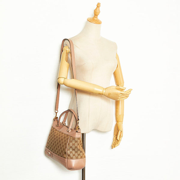 グッチ GGキャンバス ハンドバッグ ショルダーバッグ 2WAY 269894 ベージュ ピンク キャンバス レザー レディース GUCCI 【中古】