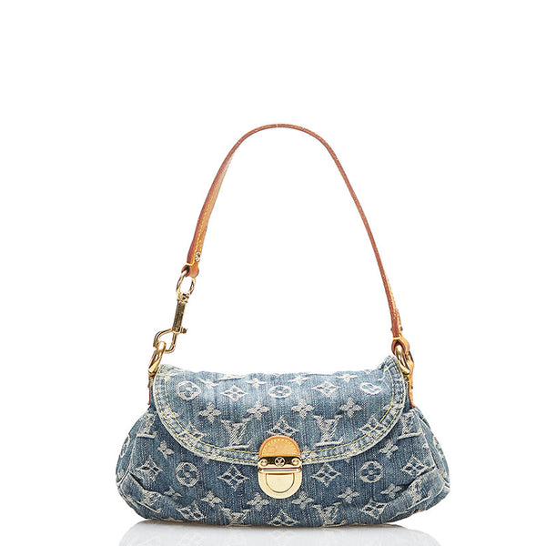 ルイ ヴィトン モノグラム デニム ミニ プリーティ ショルダーバッグ M95050 ブルー デニム レザー レディース LOUIS VUITTON 【中古】