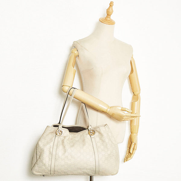 グッチ グッチシマ GGツインズ ハンドバッグ トートバッグ 232956 ベージュ ホワイト レザー レディース GUCCI 【中古】