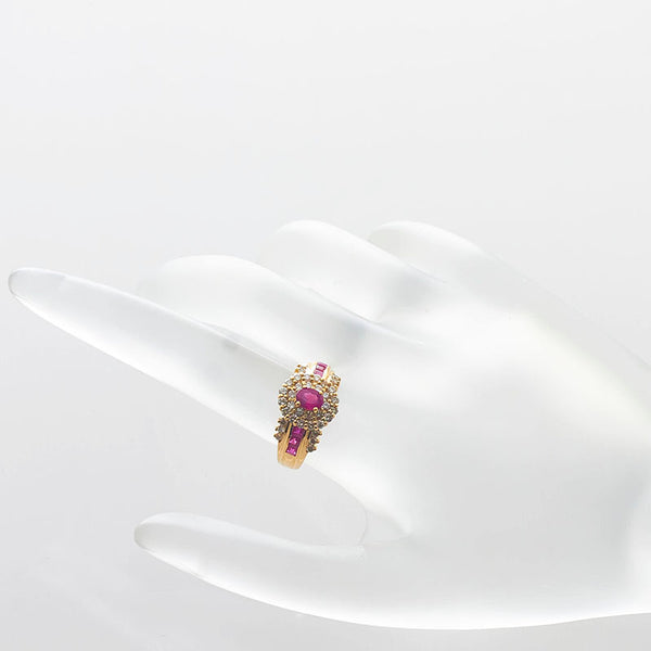 ノーブランド K18YG イエローゴールド ルビー ダイヤ0.69ct リング 指輪 レディース no brand 10.5号 【中古】