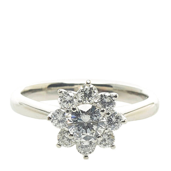 Pt900 プラチナ ダイヤ0.38ct ダイヤ0.40ct フラワー リング 指輪 レディース 9号 【中古】