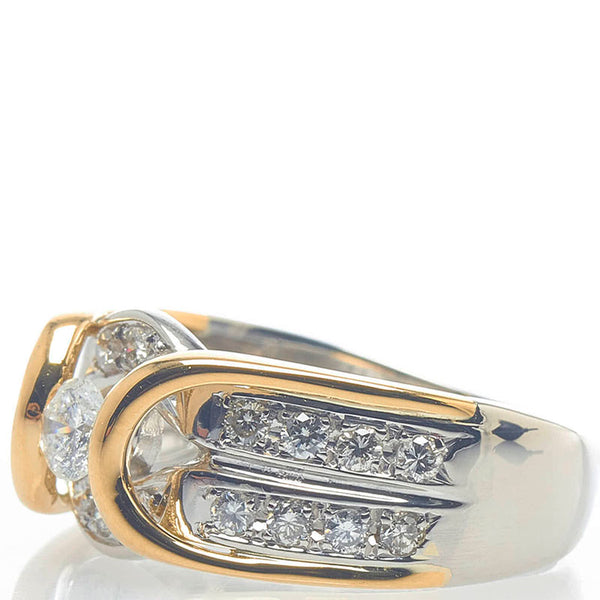 ノーブランド Pt900 プラチナ K18YG イエローゴールド コンビ ダイヤ0.55ct リング 指輪 レディース no brand 12.5号 【中古】