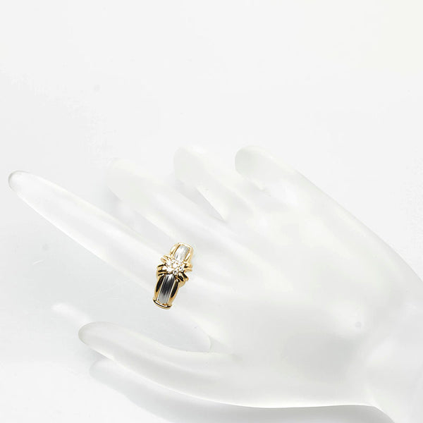 ノーブランド K18YG イエローゴールド Pt900 プラチナ コンビ ダイヤ0.12ct リング 指輪 レディース no brand 12号 【中古】