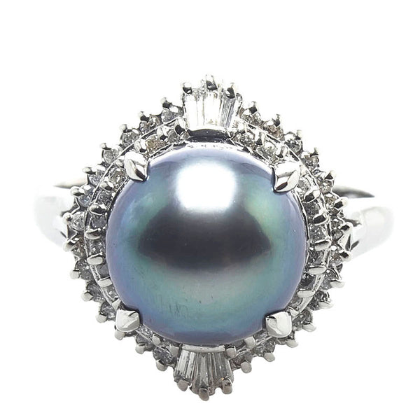 Pt900 プラチナ 黒蝶真珠10mm ダイヤ0.34ct リング 指輪 レディース 12号 【中古】