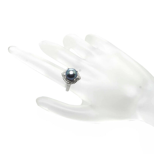 Pt900 プラチナ 黒蝶真珠10mm ダイヤ0.34ct リング 指輪 レディース 12号 【中古】