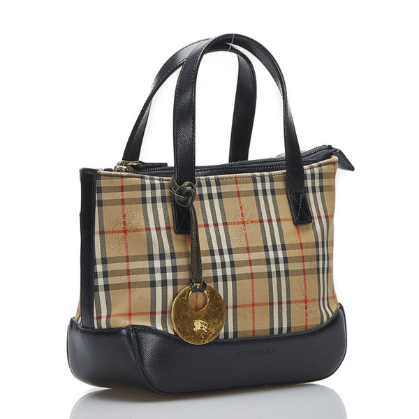 バーバリー ノバチェック  シャドーホース ハンドバッグ ブラウン ブラック キャンバス レザー レディース BURBERRY 【中古】