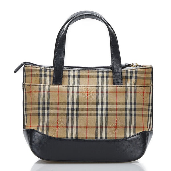 バーバリー ノバチェック  シャドーホース ハンドバッグ ブラウン ブラック キャンバス レザー レディース BURBERRY 【中古】