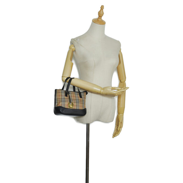 バーバリー ノバチェック  シャドーホース ハンドバッグ ブラウン ブラック キャンバス レザー レディース BURBERRY 【中古】