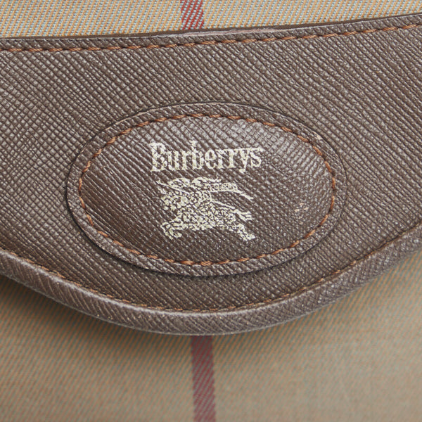 バーバリー チェック 斜め掛け ショルダーバッグ カーキ ブラウン キャンバス レザー レディース BURBERRY 【中古】