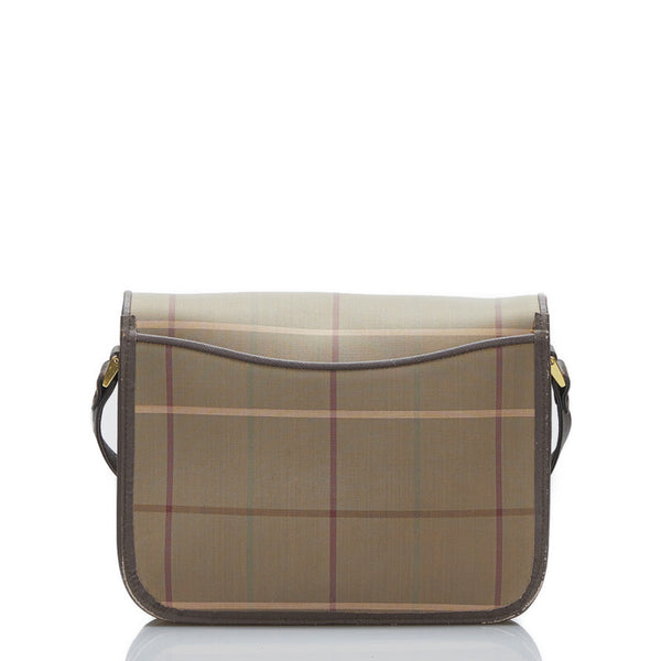 バーバリー チェック 斜め掛け ショルダーバッグ カーキ ブラウン キャンバス レザー レディース BURBERRY 【中古】