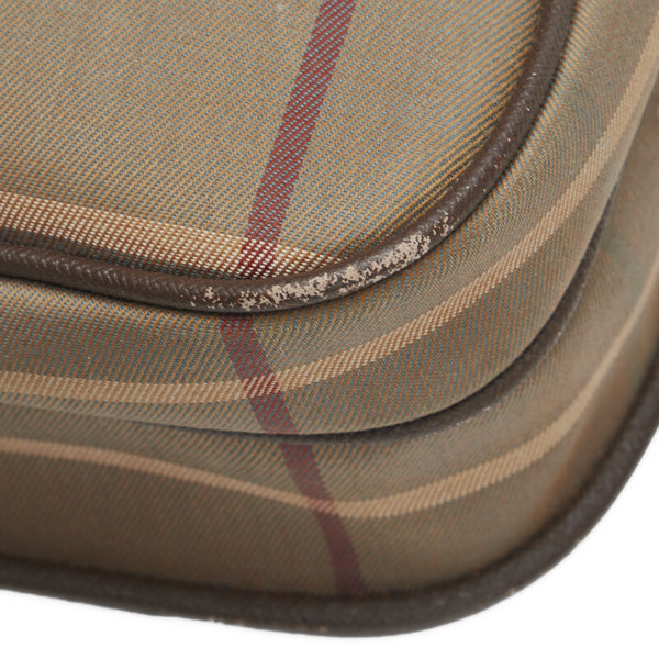 バーバリー チェック 斜め掛け ショルダーバッグ カーキ ブラウン キャンバス レザー レディース BURBERRY 【中古】