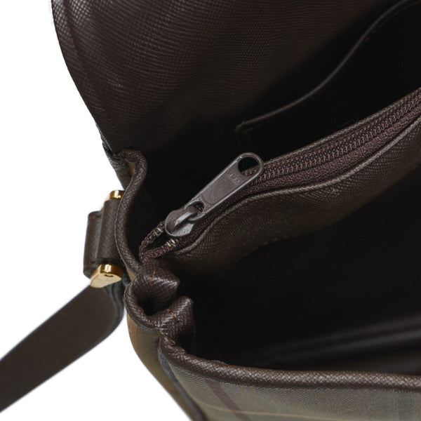 バーバリー チェック 斜め掛け ショルダーバッグ カーキ ブラウン キャンバス レザー レディース BURBERRY 【中古】