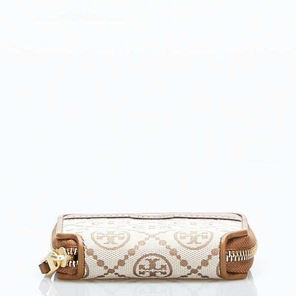 トリーバーチ 二つ折り財布 コンパクトウォレット ベージュ キャンバス レザー レディース Tory Burch 【中古】