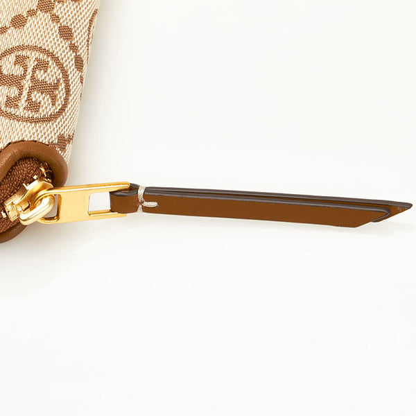 トリーバーチ 二つ折り財布 コンパクトウォレット ベージュ キャンバス レザー レディース Tory Burch 【中古】