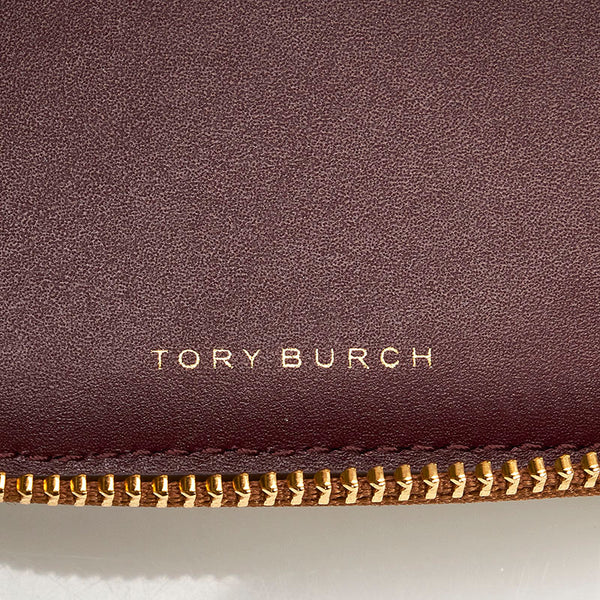 トリーバーチ 二つ折り財布 コンパクトウォレット ベージュ キャンバス レザー レディース Tory Burch 【中古】