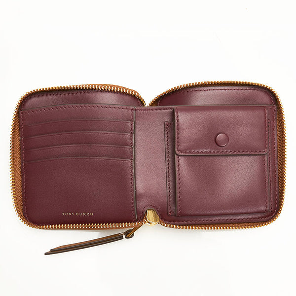 トリーバーチ 二つ折り財布 コンパクトウォレット ベージュ キャンバス レザー レディース Tory Burch 【中古】