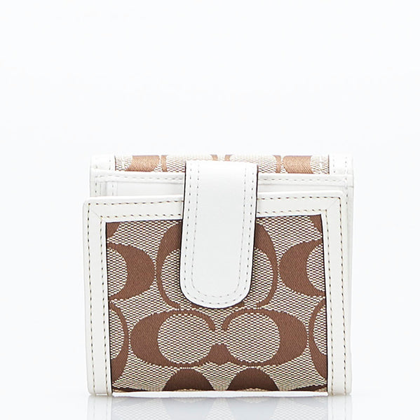 コーチ シグネチャー 二つ折り財布 ベージュ ホワイト キャンバス レザー レディース COACH 【中古】