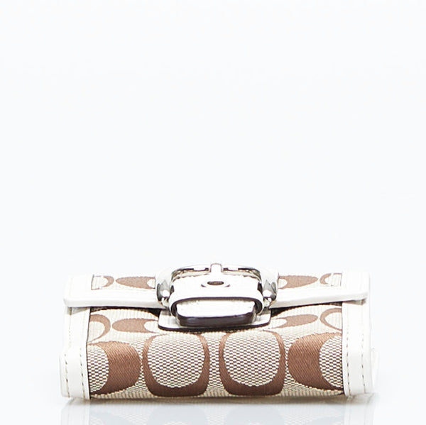 コーチ シグネチャー 二つ折り財布 ベージュ ホワイト キャンバス レザー レディース COACH 【中古】