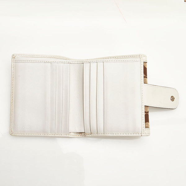 コーチ シグネチャー 二つ折り財布 ベージュ ホワイト キャンバス レザー レディース COACH 【中古】