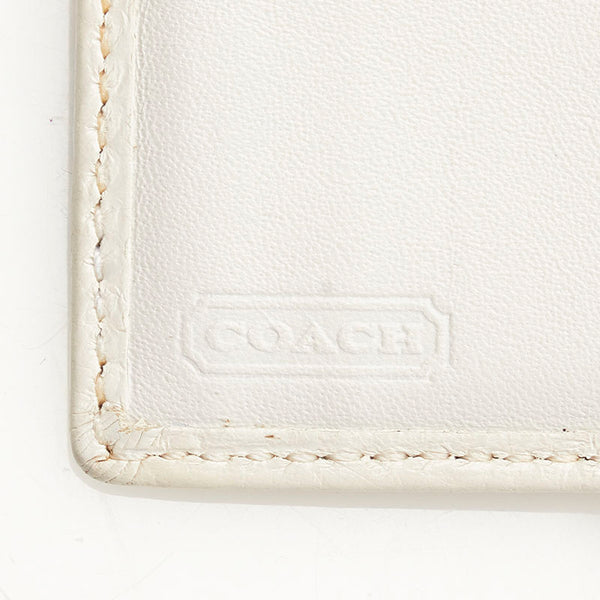 コーチ シグネチャー 二つ折り財布 ベージュ ホワイト キャンバス レザー レディース COACH 【中古】