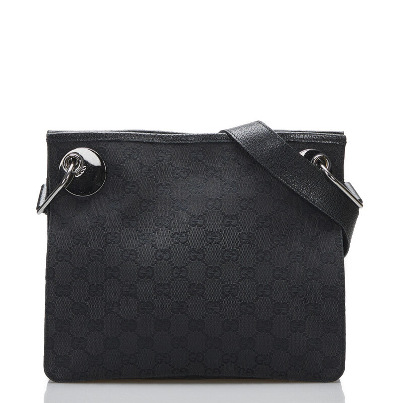 グッチ GGキャンバス 斜め掛け ショルダーバッグ 120814 ブラック キャンバス レザー レディース GUCCI 【中古】