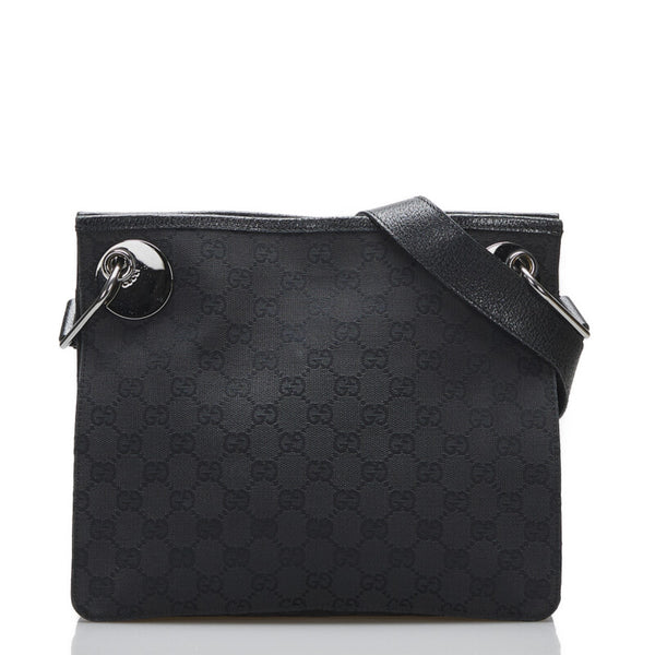 グッチ GGキャンバス 斜め掛け ショルダーバッグ 120814 ブラック キャンバス レザー レディース GUCCI 【中古】