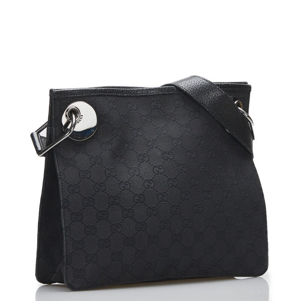 グッチ GGキャンバス 斜め掛け ショルダーバッグ 120814 ブラック キャンバス レザー レディース GUCCI 【中古】