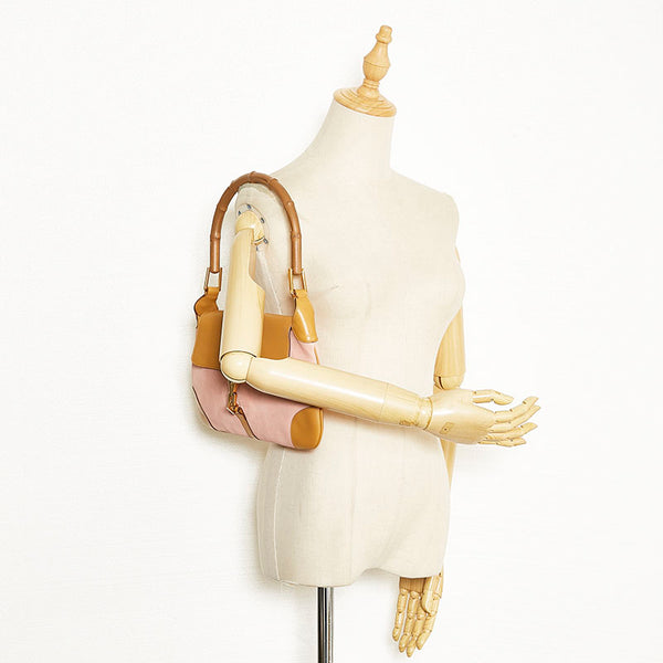 グッチ バンブー ワンショルダーバッグ ハンドバッグ 001 4096 ピンク ブラウン スウェード レザー レディース GUCCI 【中古】