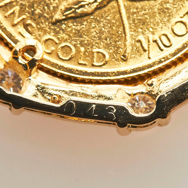 K24IG インゴット K18YG イエローゴールド ダイヤ0.43ct メイプルリーフ 5ドル金貨 1/10OZ エリザベスⅡ世 ペンダントトップ レディース 【中古】