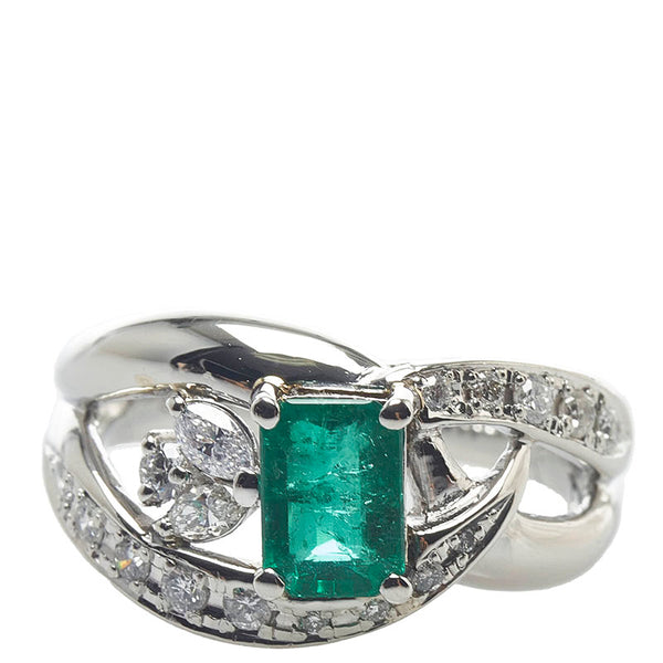 Pt900 プラチナ エメラルド1.12ct ダイヤ0.37ct リング 指輪 レディース 11.5号 【中古】