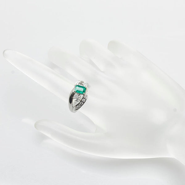 Pt900 プラチナ エメラルド1.12ct ダイヤ0.37ct リング 指輪 レディース 11.5号 【中古】