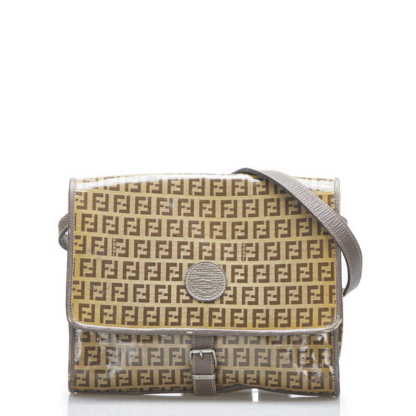 フェンディ ズッキーノ 斜め掛け ショルダーバッグ ブラウン PVC レザー レディース FENDI 【中古】