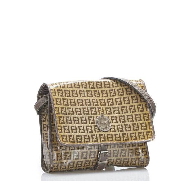 フェンディ ズッキーノ 斜め掛け ショルダーバッグ ブラウン PVC レザー レディース FENDI 【中古】