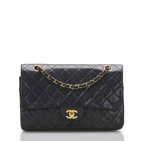 シャネル マトラッセ ダブルフラップ チェーン ショルダーバッグ ブラック ゴールド レザー レディース CHANEL 【中古】